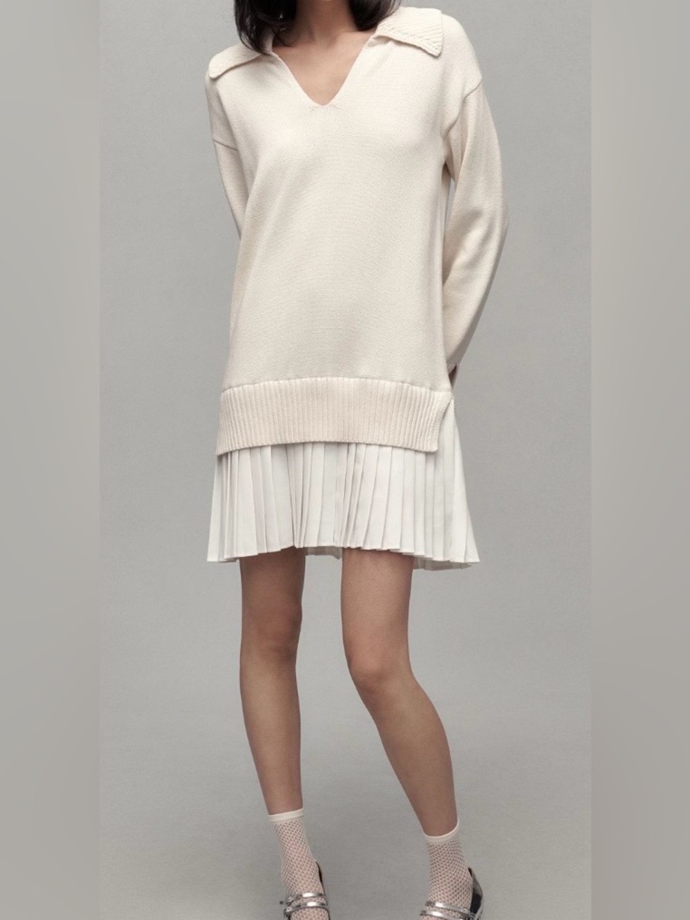 English Factory Twofer mixed media pleated mini dress, size M